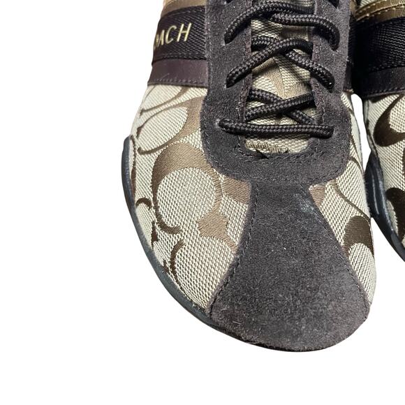 Coach Signature Canvas Logo Print Suede Trim Lace Up Jayme Sneaker Brown 7.5 - Picture 5 of 10